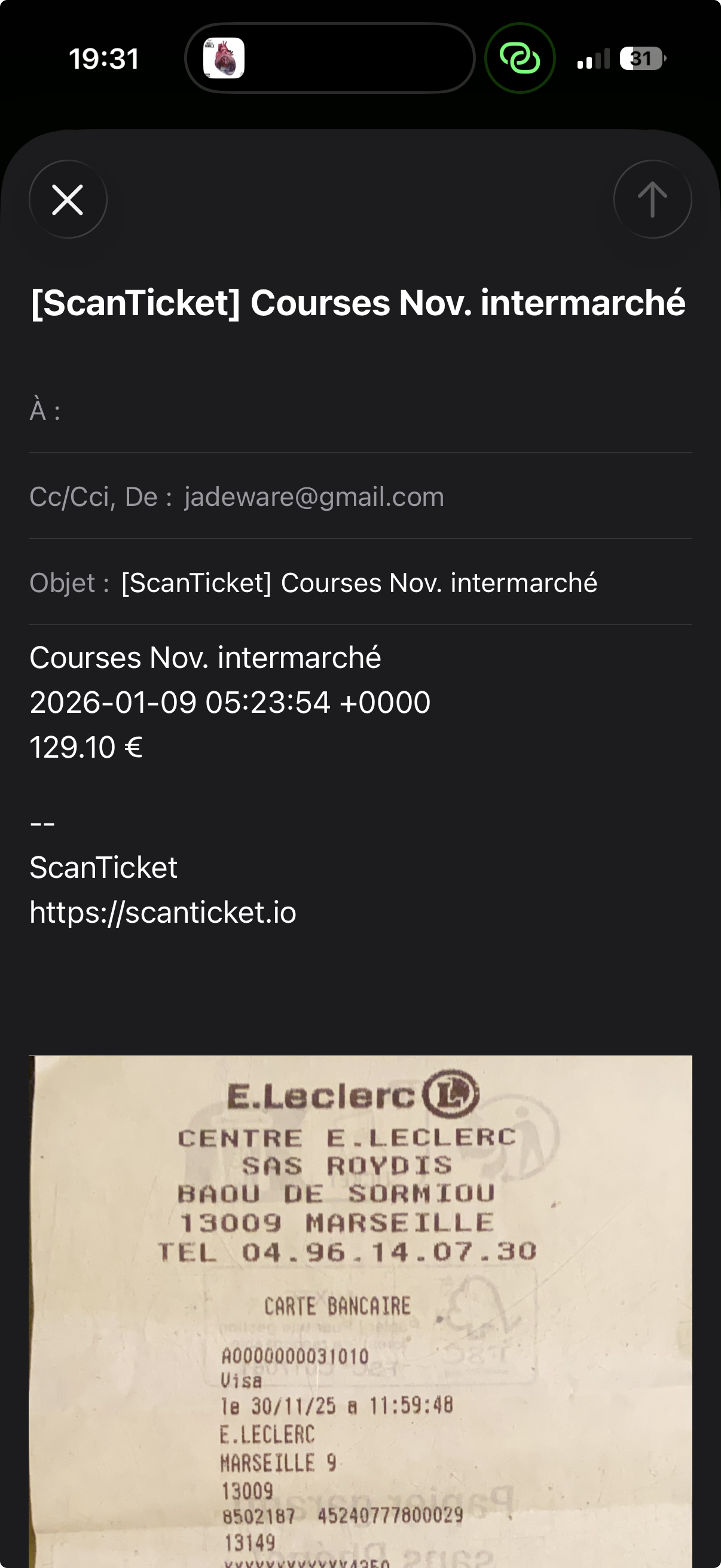 ScanTicket individual receipt export email